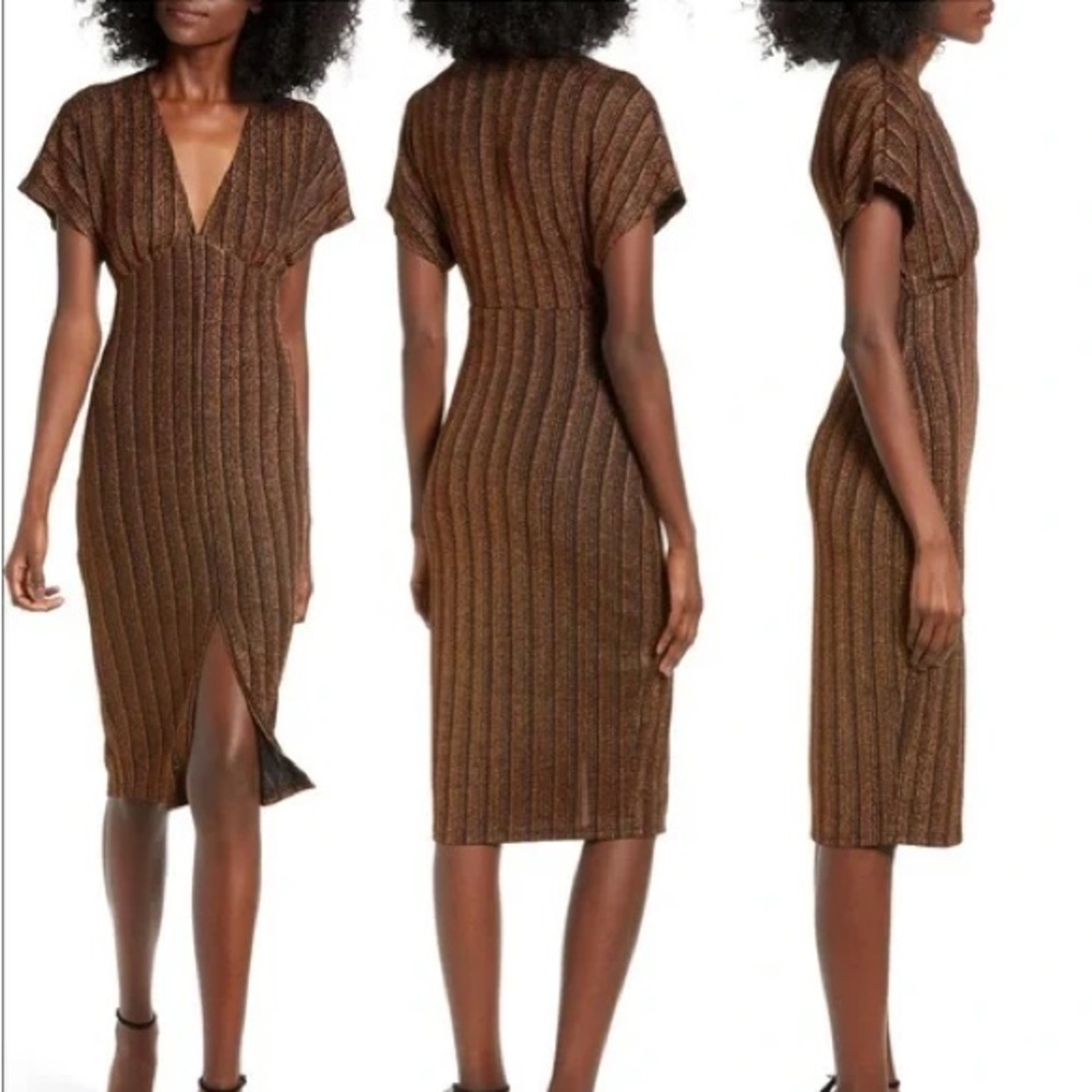 All in Favor‎ Brown Striped Midi Dress